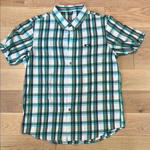 Oakley Green and White Casual Button Down Shirt size Large